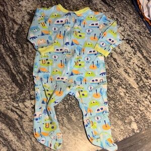 Light Blue Camping Print Footed One-Piece for Kids
